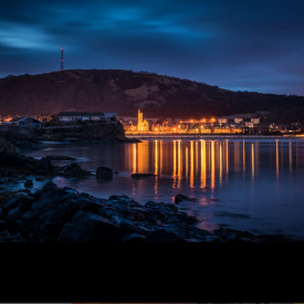 Burntisland beach and the Binn Hill at night